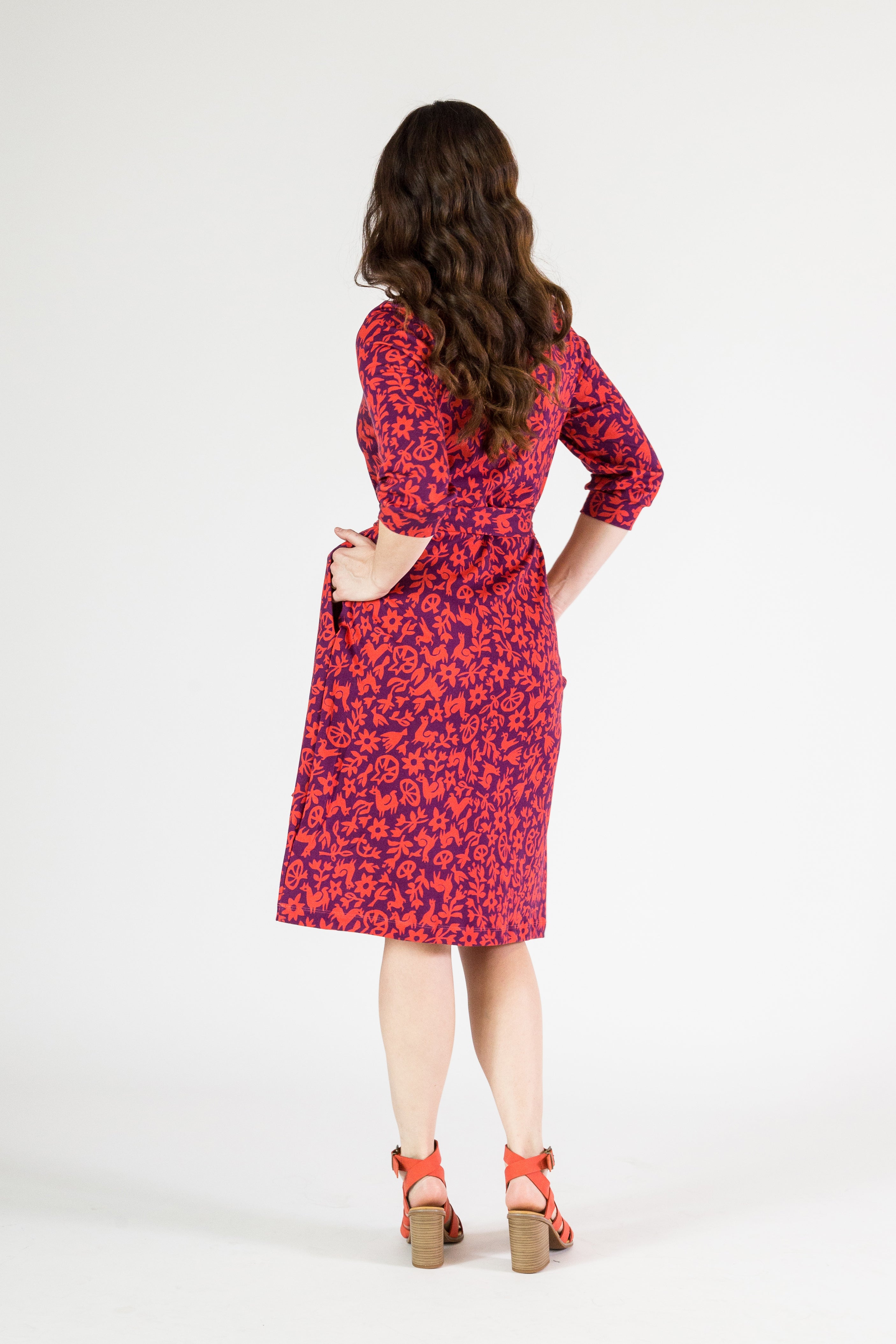 Belted Tunic Dress - Pasto Print Purple and Red