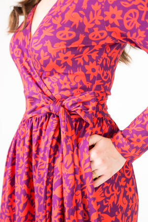 Wrap Dress - Pasto Print Purple and Red