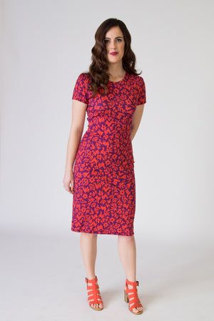 Bodycon Dress - Pasto Print Purple and Red
