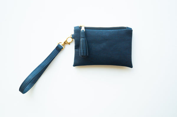 Wristlet Mini Purse Navy Cork Silvania