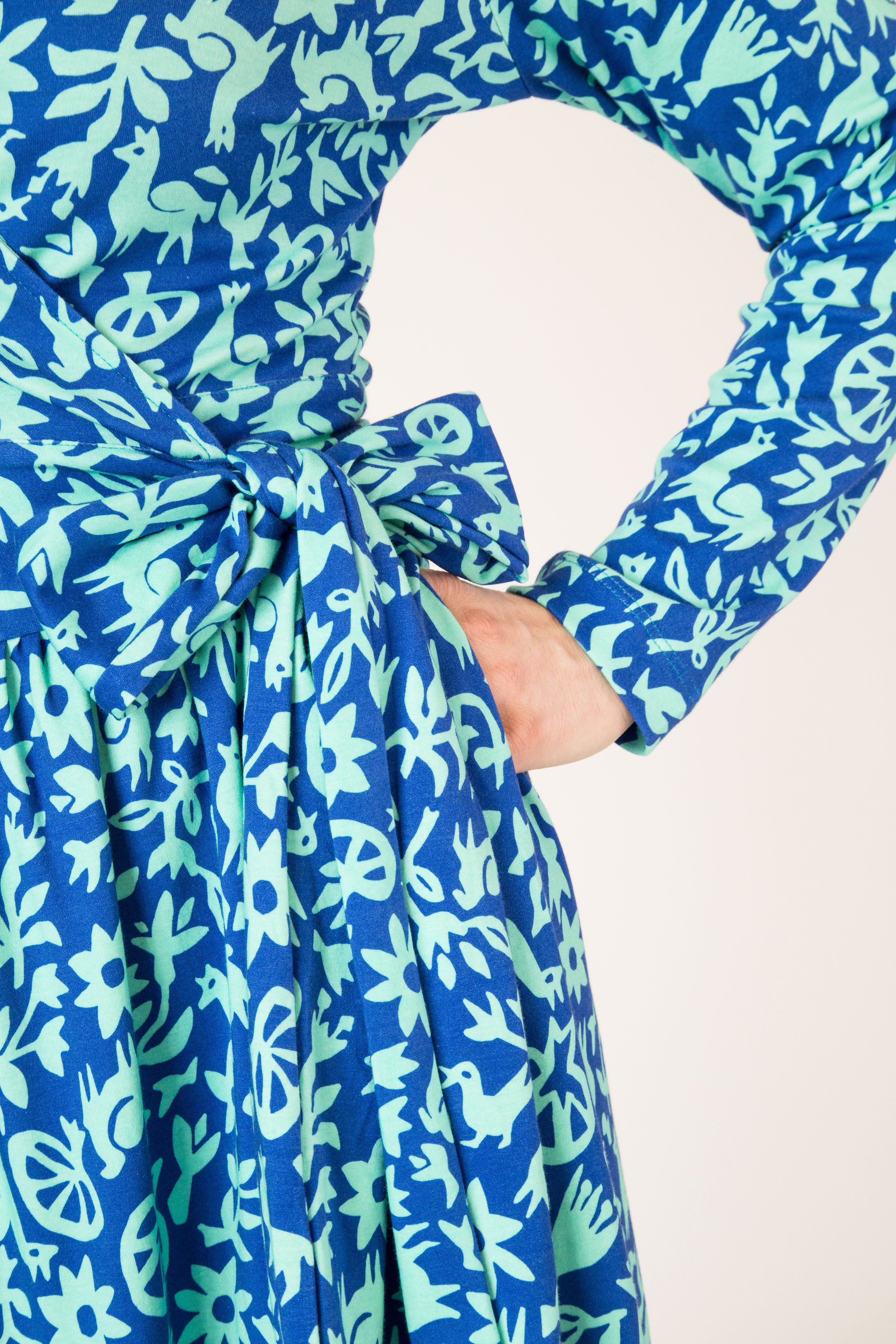 Wrap Dress - Pasto Print Blue and Light Green